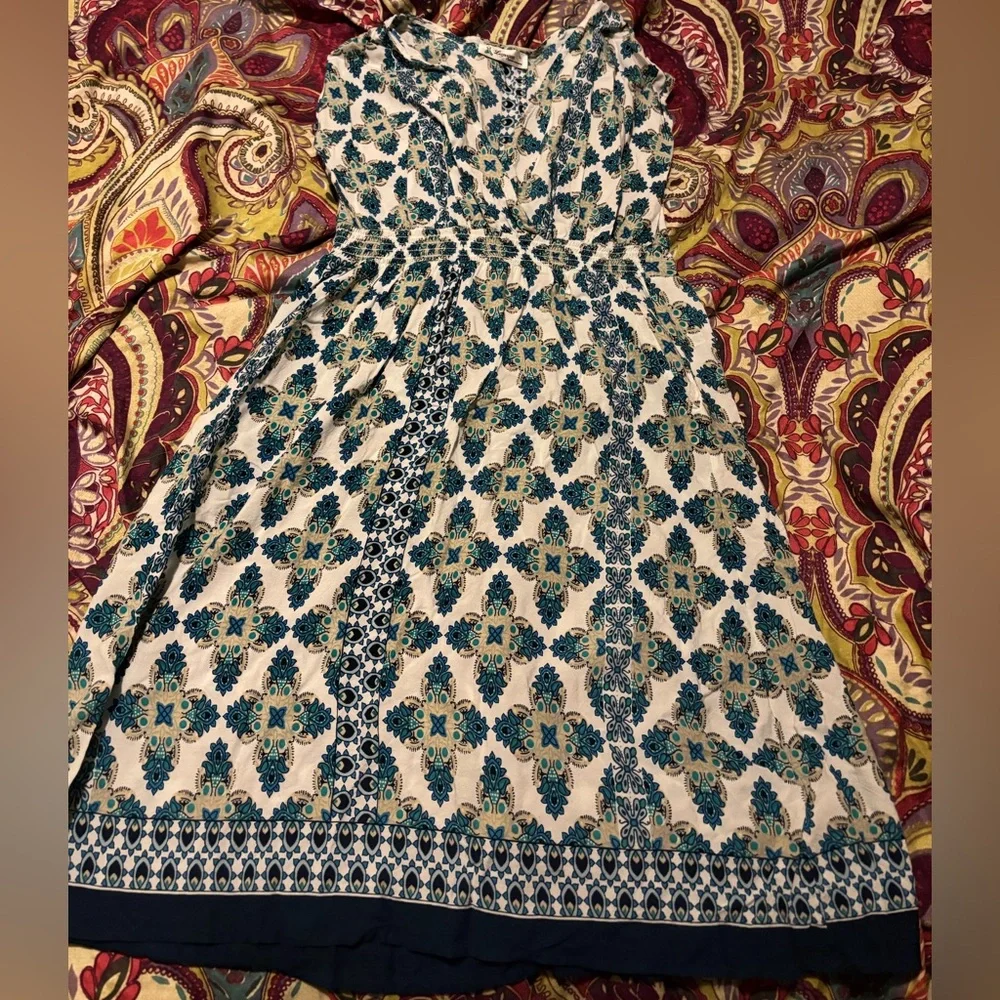 Bohemian Patterned Dress with Pockets - Picture 1 of 11